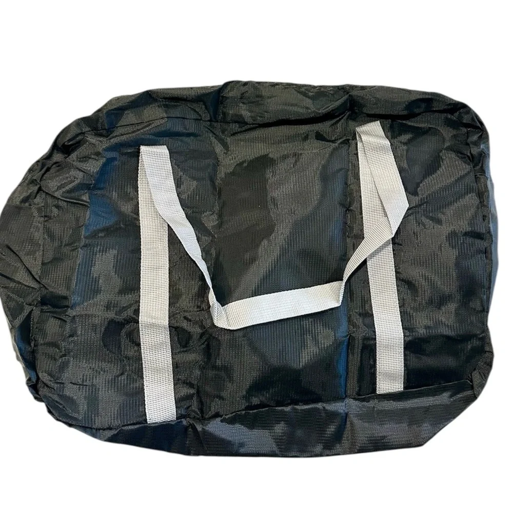 Black Foldable Travel Duffel Bag with Gray Straps